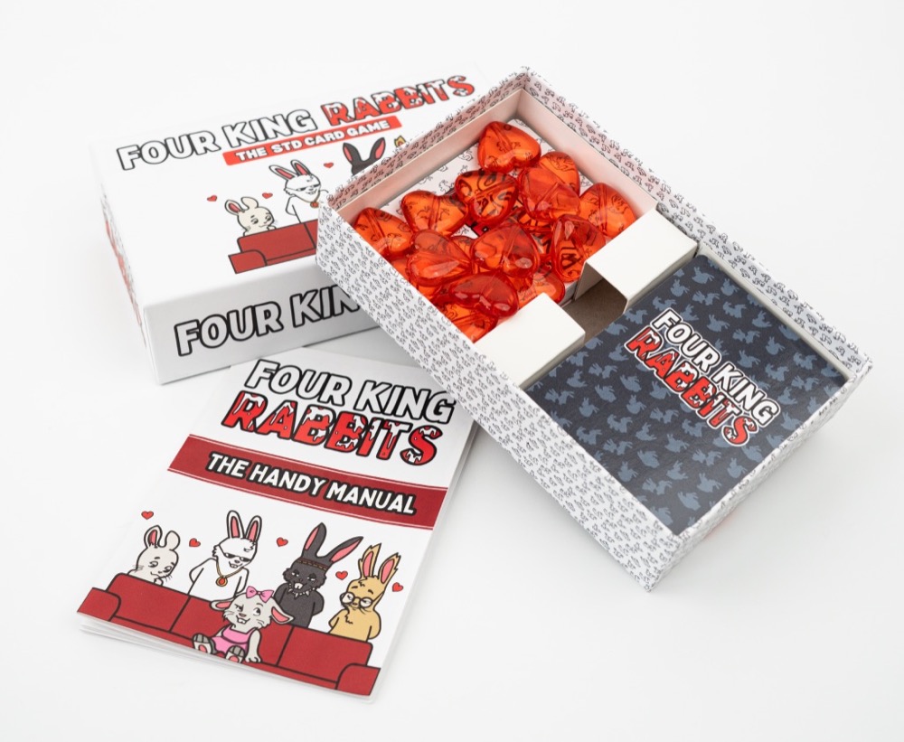Four King Rabbits card game box with illustrated rabbit characters